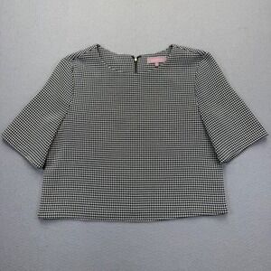Harper Womens Black White Houndstooth Short Sleeve Cropped Boxy Top Size Small